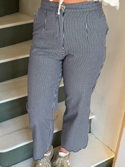 Pantalon rayé bleu et blanc