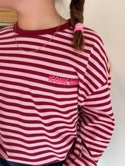 T-shirt manches longues rayé bordeaux & rose - Fille