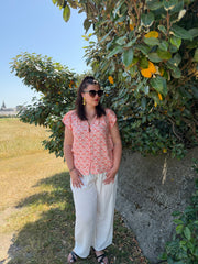 Blouse florale corail et blanc - Plus size