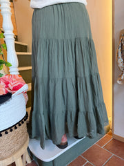 Jupe longue bohème en gaze de coton kaki