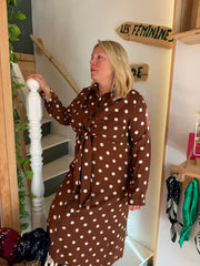 Robe marron à pois blancs - Plus size