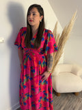 Robe longue rose fleurie