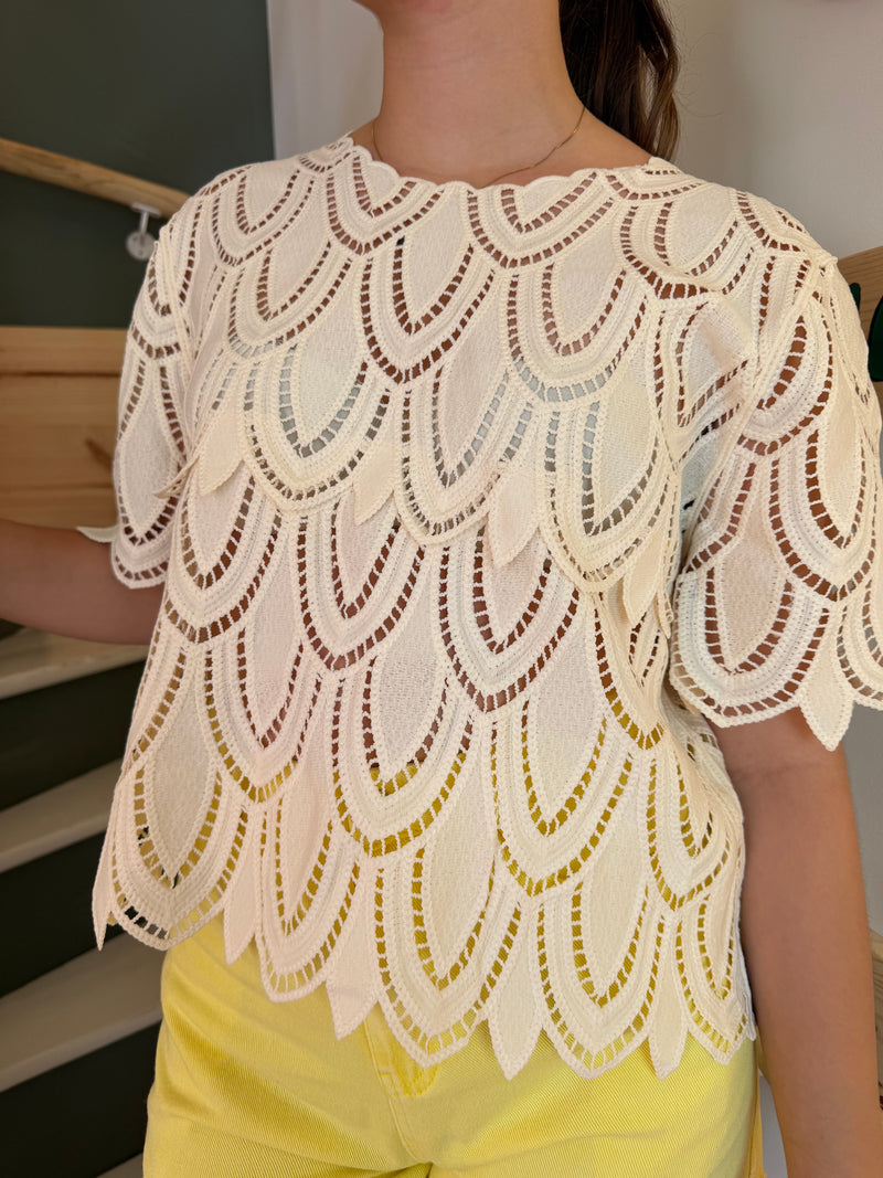 Top en Dentelle Ajourée Écru