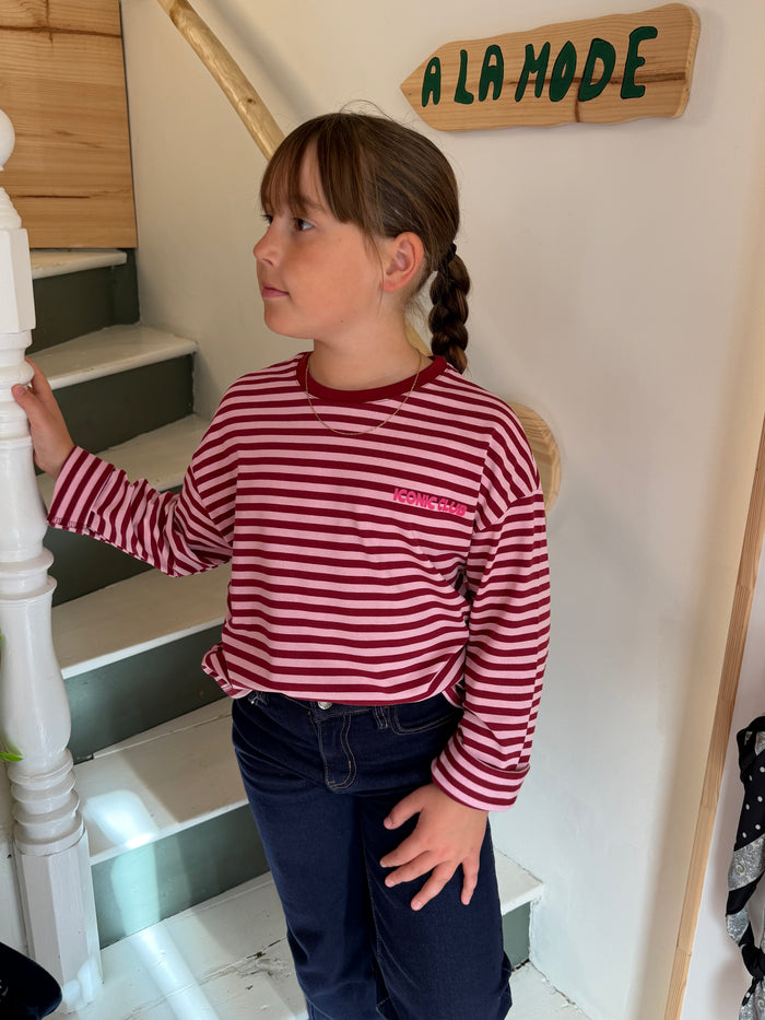 T-shirt manches longues rayé bordeaux & rose - Fille