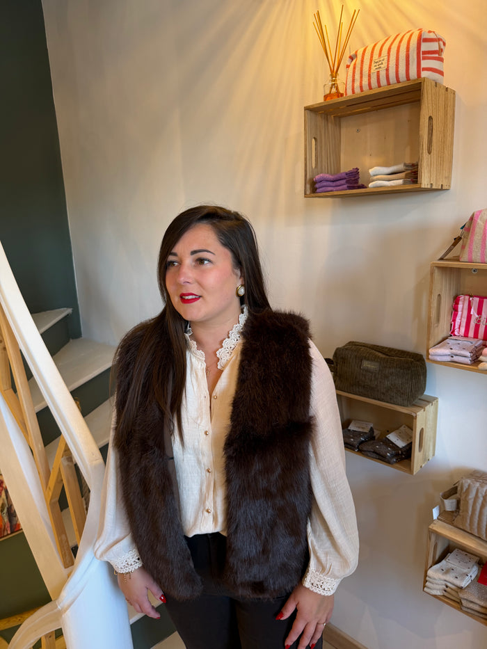 Gilet sans manches en fausse fourrure