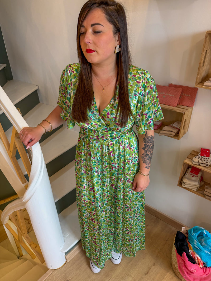 Robe longue florale verte