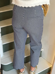 Pantalon rayé bleu et blanc