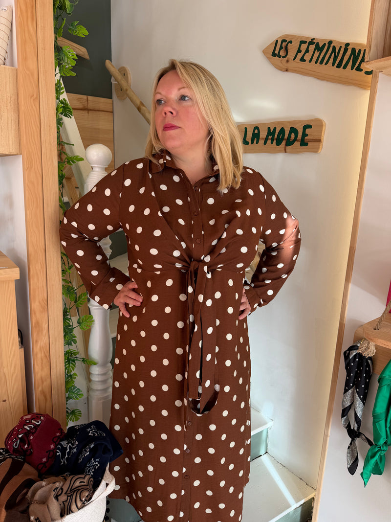 Robe marron à pois blancs - Plus size