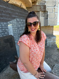 Blouse florale corail et blanc - Plus size
