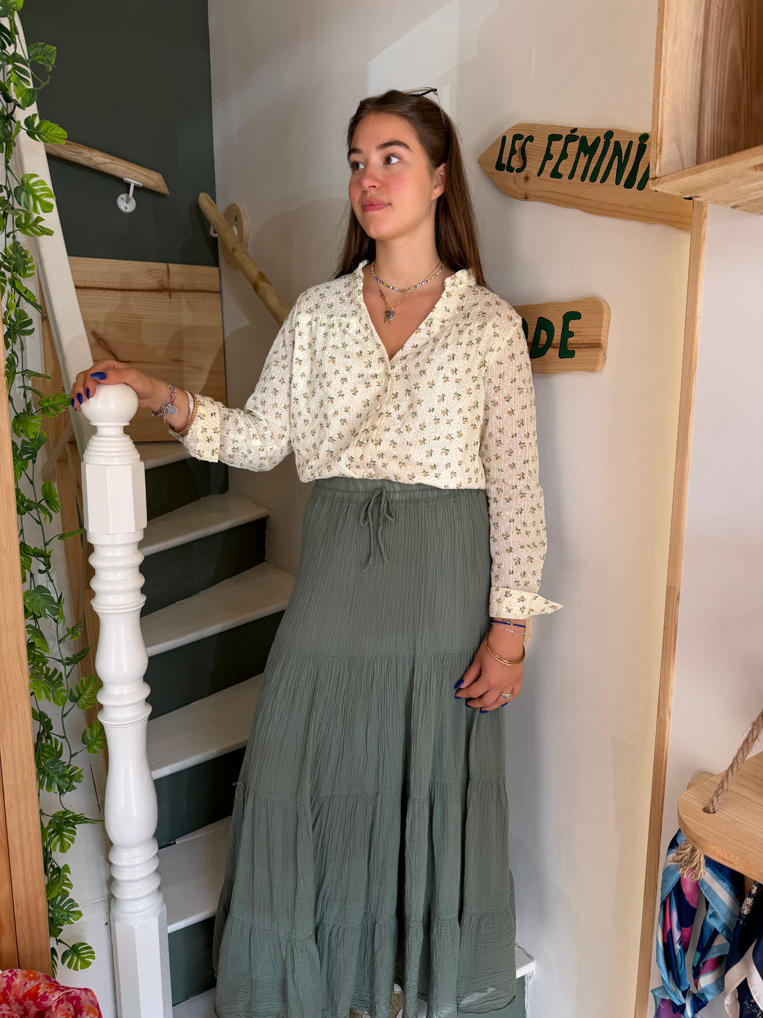 Blouse fleurie écrue