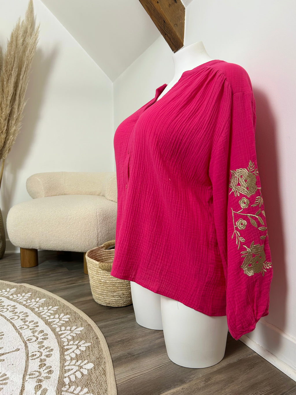 Blouse en gaz de coton fuchsia - Plus size