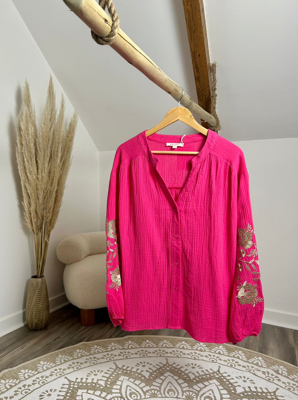 Blouse en gaz de coton fuchsia - Plus size