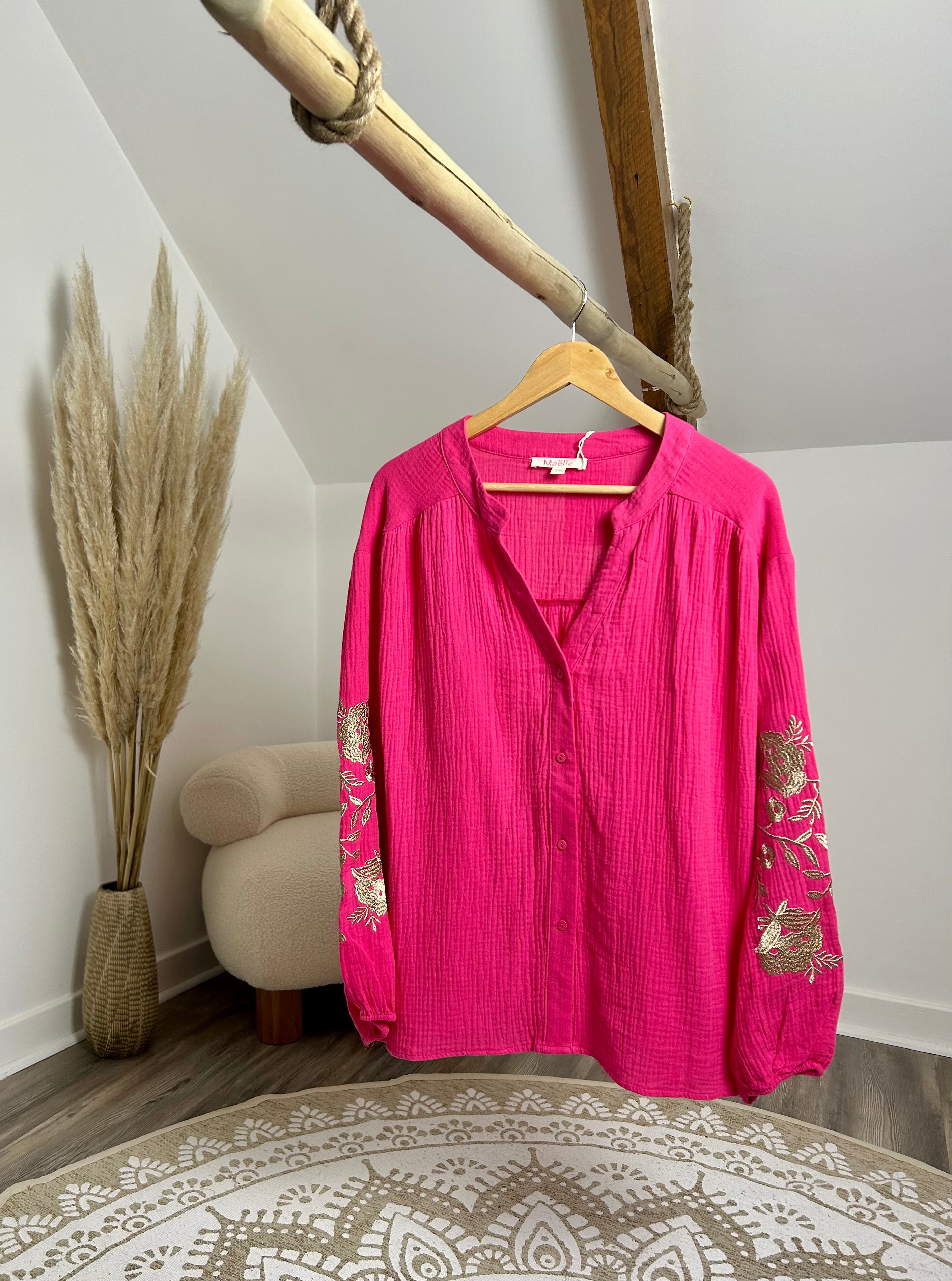 Blouse en gaz de coton fuchsia - Plus size