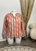 Blouse fine rayée rouge et fleurs - Plus size