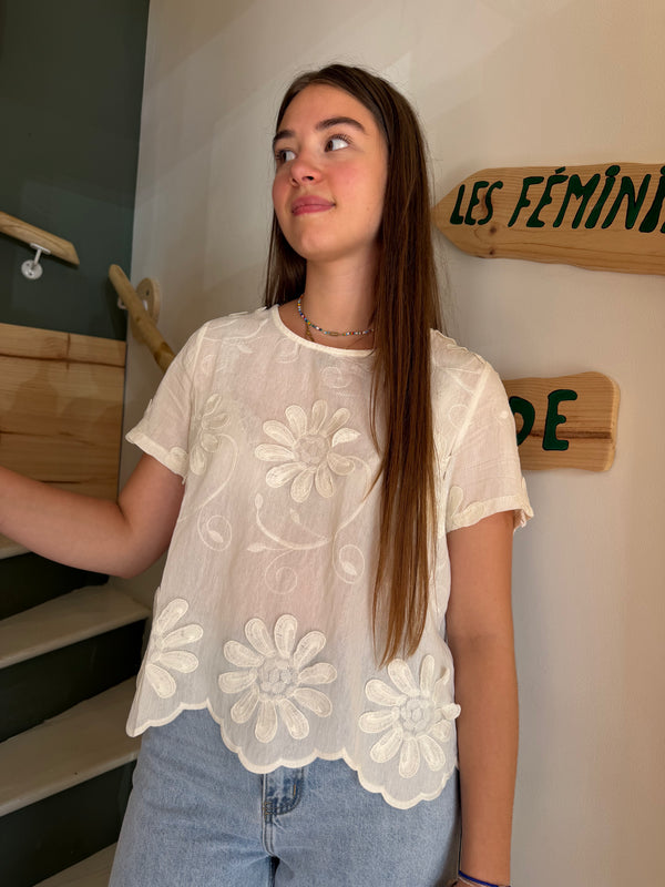 Blouse blanche brodée fleurs