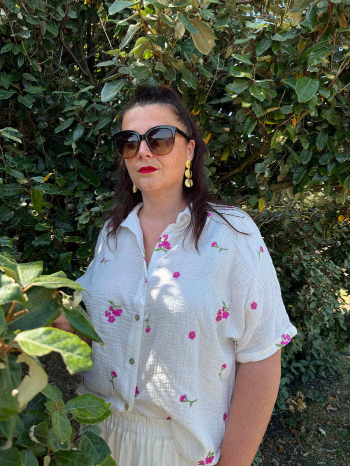 Chemise brodée fleurie blanche - Plus size