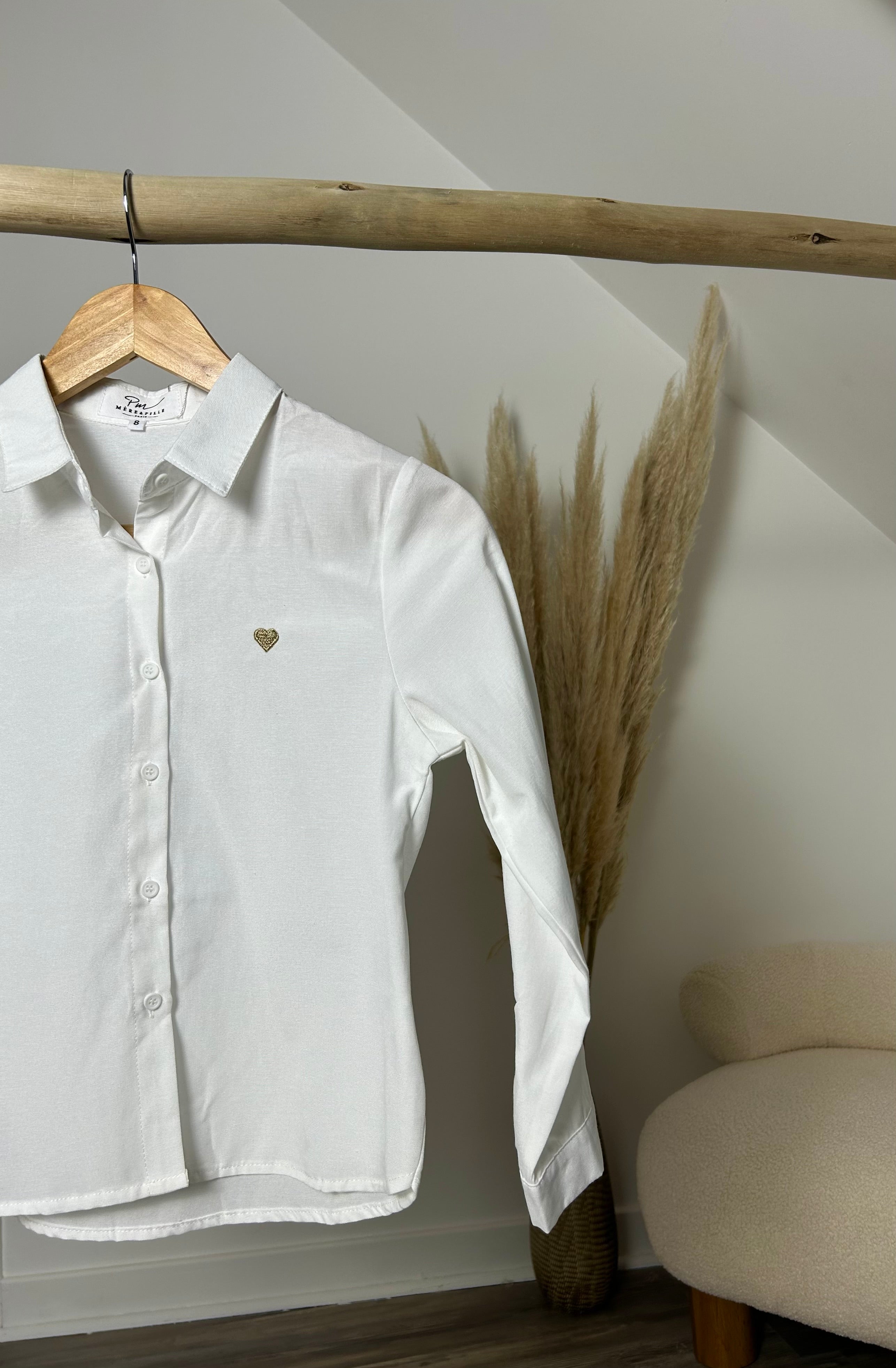 Chemise blanche et broderie coeur - Mini
