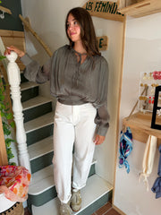 Blouse satinée à manches ballon