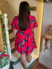 Robe Courte Fleurie Fuchsia