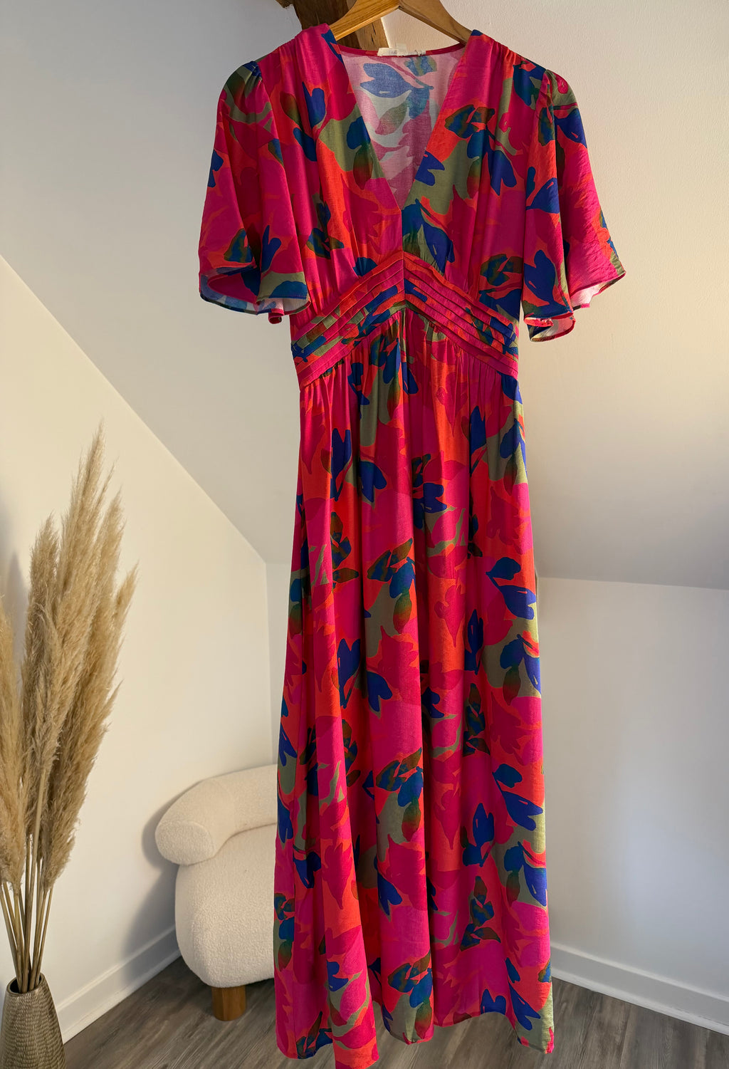 Robe longue rose fleurie