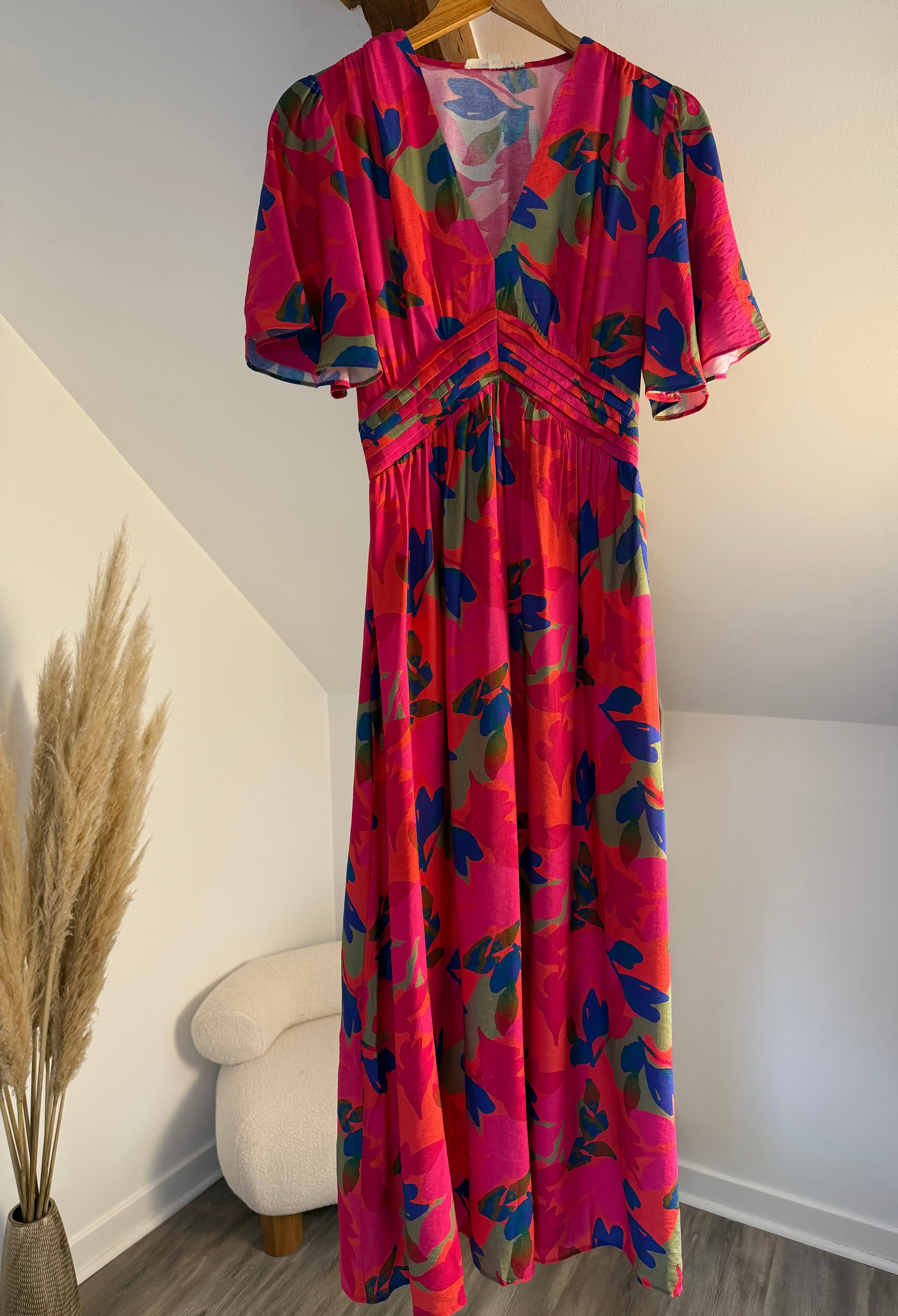 Robe longue rose fleurie