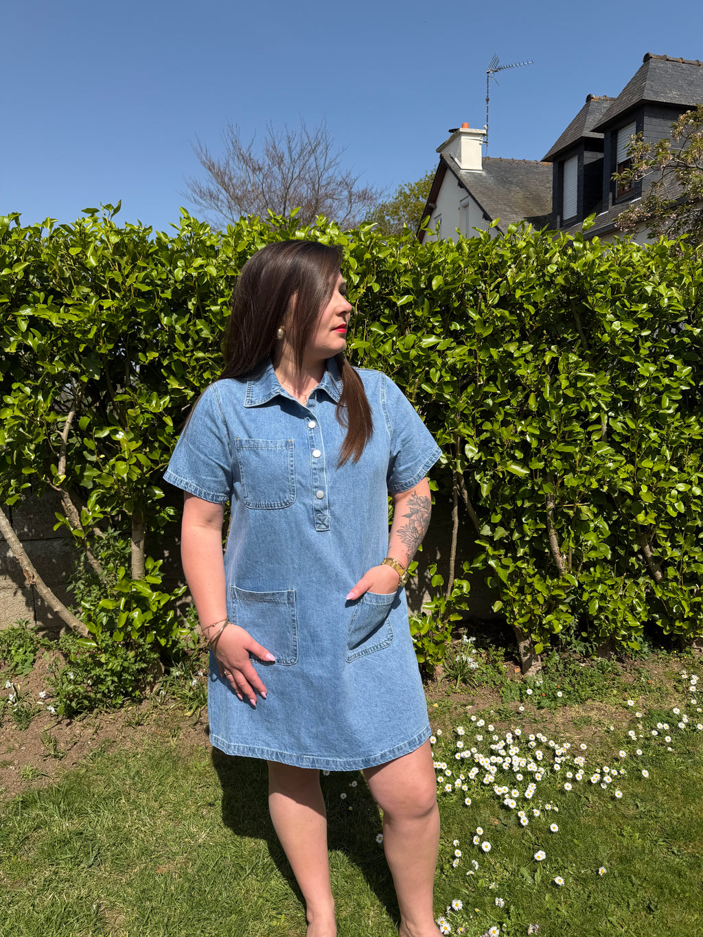 Robe en jean manches courtes