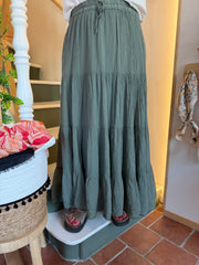 Jupe longue bohème en gaze de coton kaki
